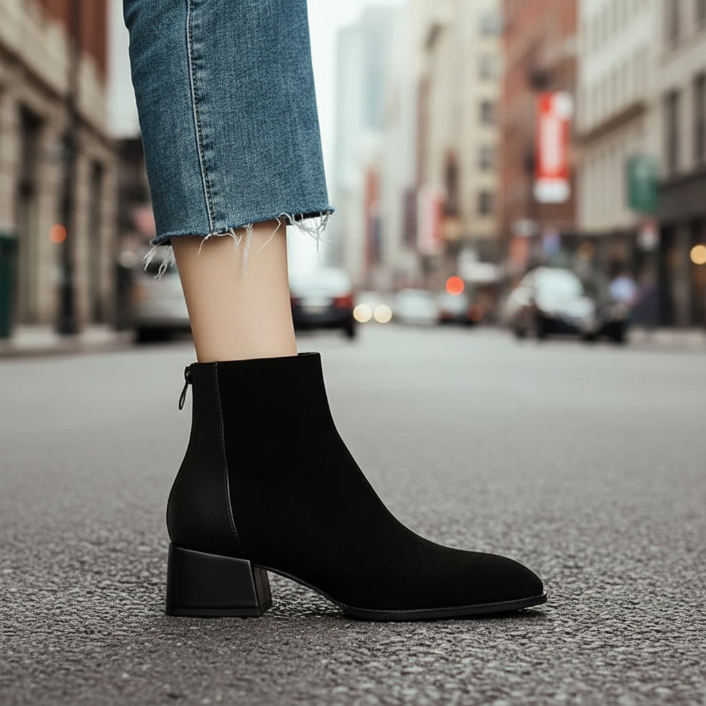 Women’s Suede Mid-Heel Martin Boots – Chic Casual Ankle Boots FitiqueFit