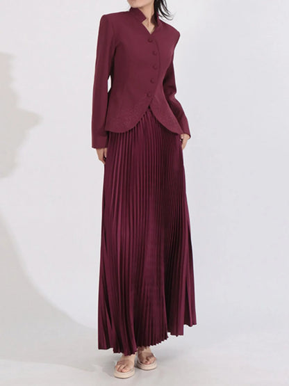Button Up Long Sleeve Top and Pleated Skirt Set See size chart under “more details” The Fashion Celestial