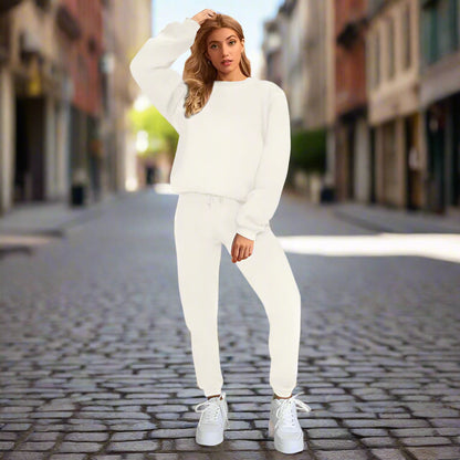 👚 Women's Solid Color Round Neck Pullover Sweatshirt & Pants Set FitiqueFit