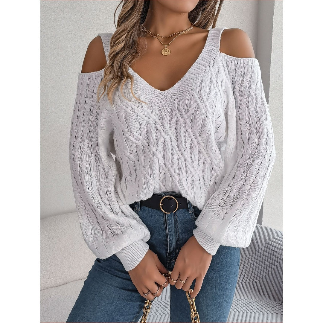 Fried-Dough Twist Off-Shoulder Lantern Sleeve Sweater FitiqueFit
