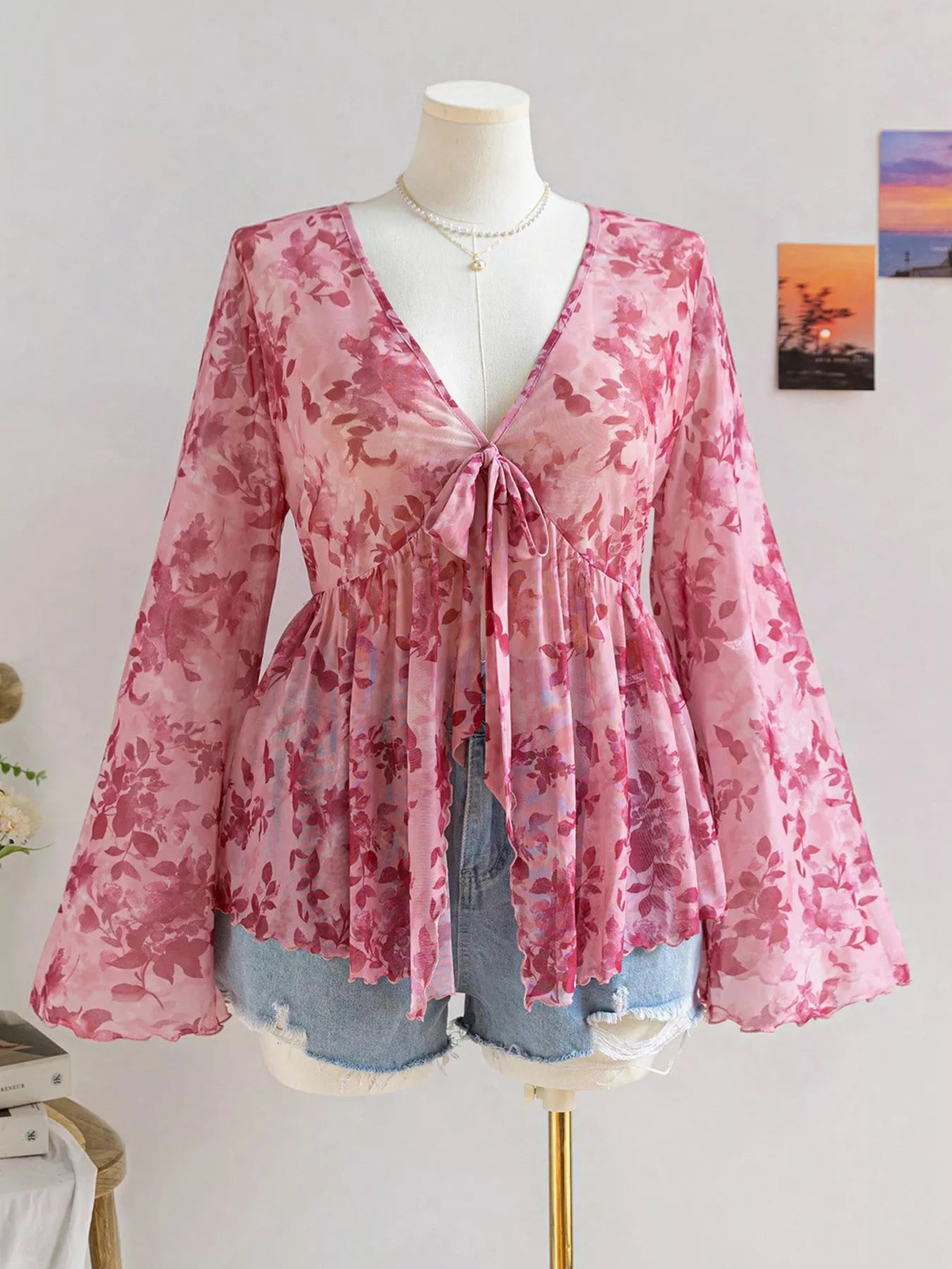 Plus Size Floral Print Chiffon Blouse New Era Fashion LLc