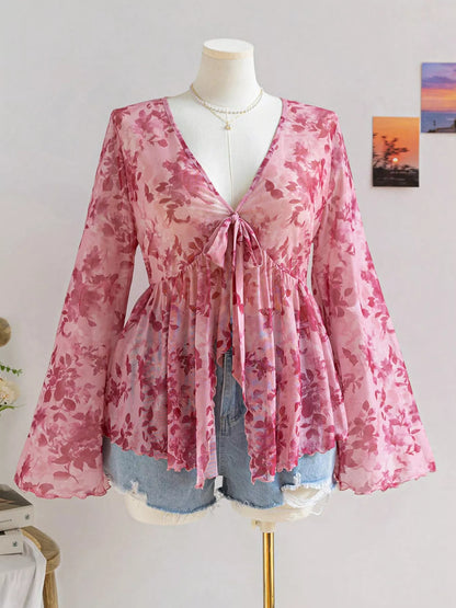 Plus Size Floral Print Chiffon Blouse New Era Fashion LLc