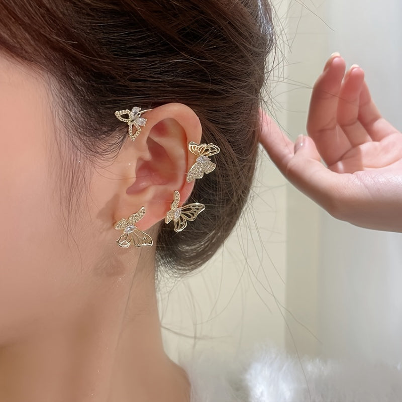 Elegant Butterfly Ear Clips | No-Piercing, All-Season, Plated K, Glass Mosaic, By Yugeweer NovaCart