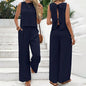 Elegant 2-Piece Matching Set, Sleeveless Crop Top And Wide Leg Pants Outfits FitiqueFit