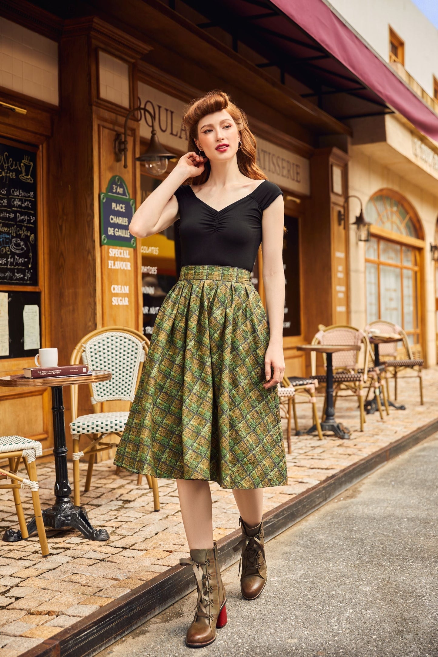 Green Plaid Doris Skirt Retrolicious