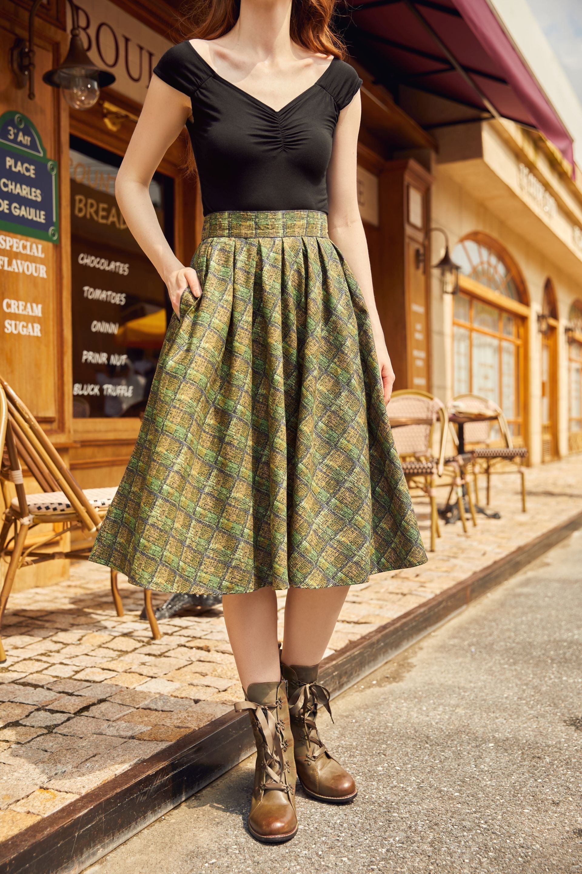 Green Plaid Doris Skirt Retrolicious