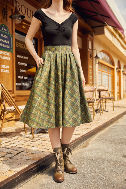 Green Plaid Doris Skirt Retrolicious