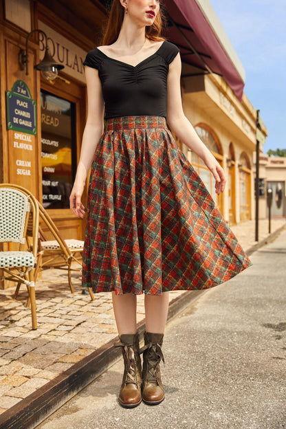 Red Plaid Doris Skirt Retrolicious
