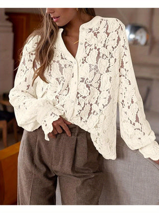 European And American Ladies Fashion Casual Lace Shirt Long Sleeve Button Shirt See size chart under “more details” The Fashion Celestial