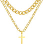 Stylish Layered Gold Cross Necklaces Set for Men and Boys - Durable Stainless Steel Cuban Figaro Pendant Chains - Perfect Religious Gifts for Baptism, First Communion, and Special Occasions