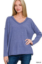 Zenana Full Size Brushed Ribbed Hacci Drop Shoulder V-Neck Sweater Plus Size West2East Surf
