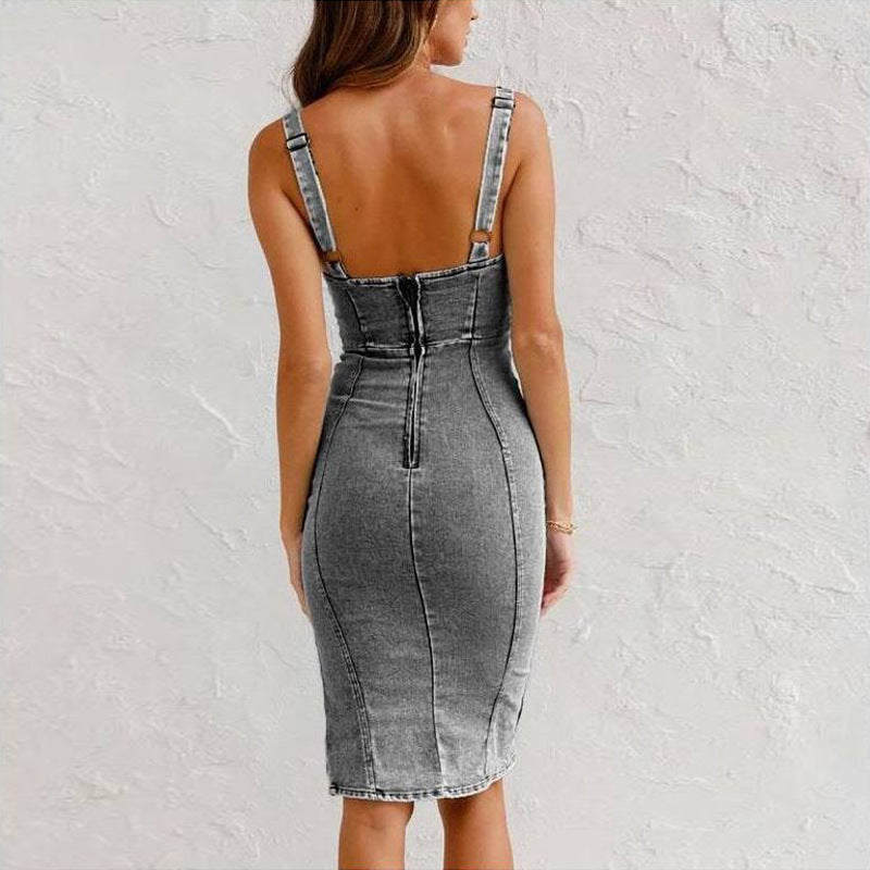 U-neck Suspender Denim Jean Dress Women FitiqueFit