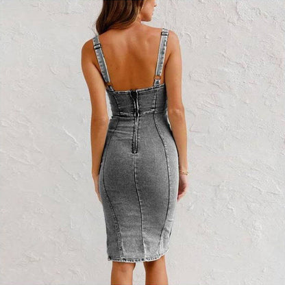U-neck Suspender Denim Jean Dress Women FitiqueFit