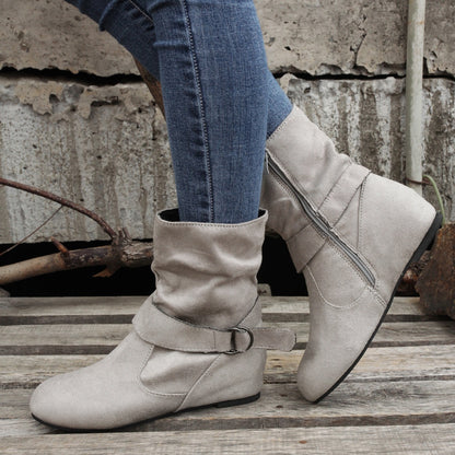1.18inch Inner Height Increase Women's Short Boots with Flat Sole, Buckle Closure, Comfortable, Warm, and Lightweight, Women Shoes NovaCart
