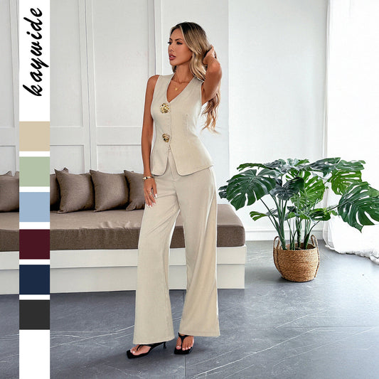 Women’s Summer Two Piece Set – Vest & Straight Leg Pants FitiqueFit