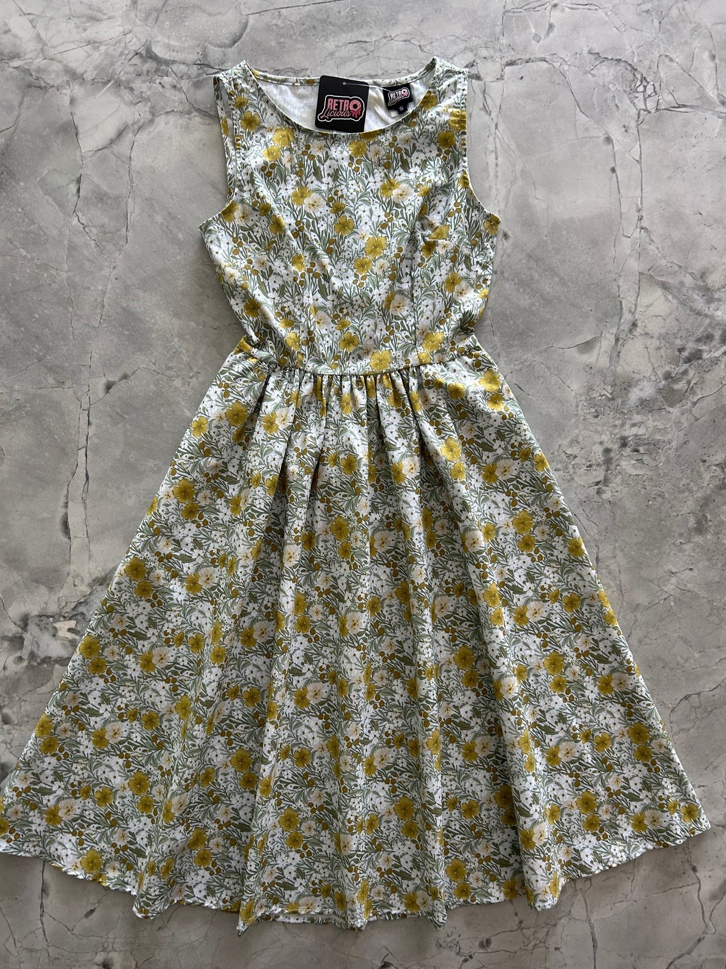 Mustard Floral Midi Dress Retrolicious