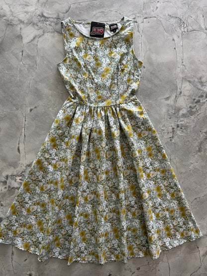 Mustard Floral Midi Dress Retrolicious