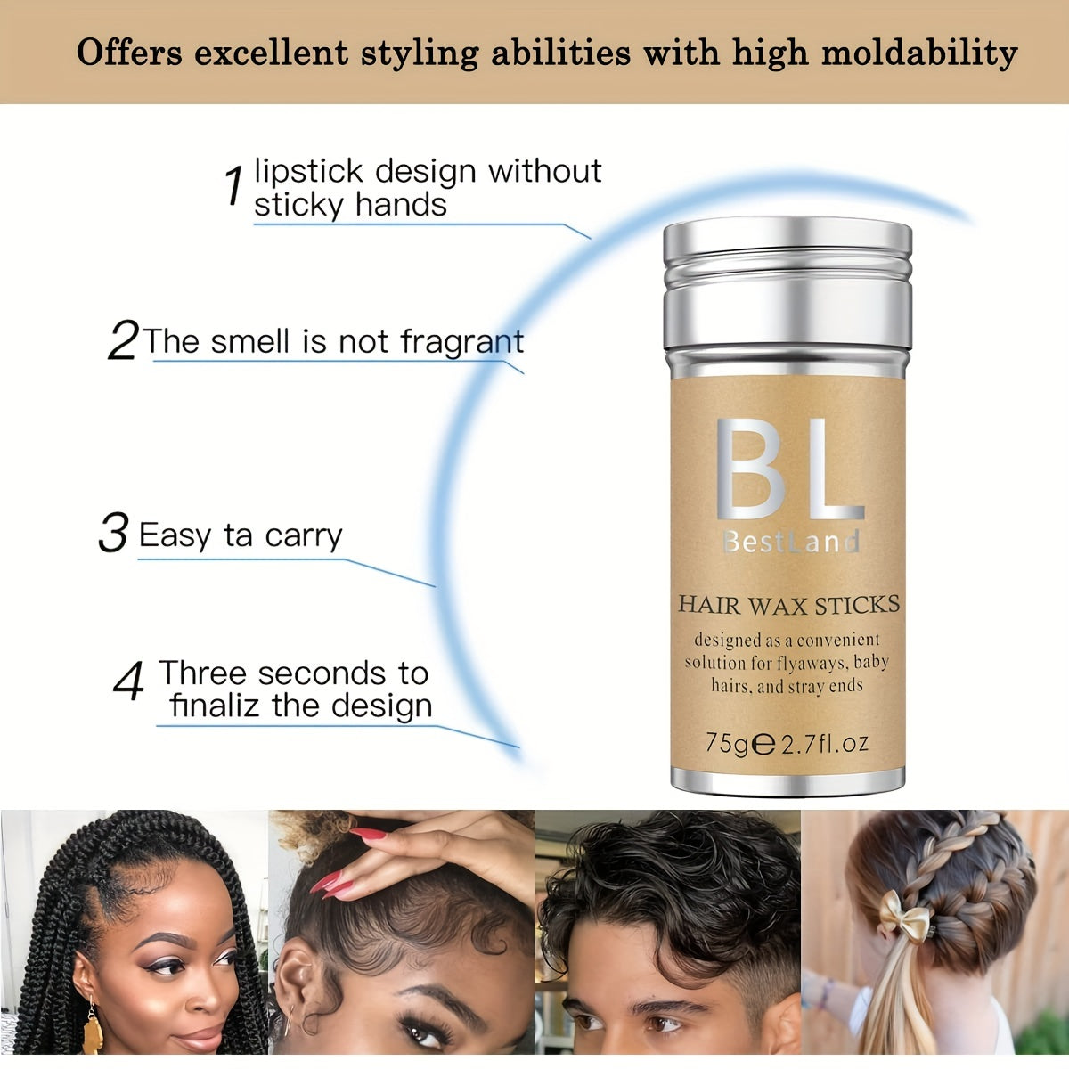 Styling Wax Stick, Flyaways Styling Wax Stick for Hair Edge Control, Hair Styling Stick for Kids' Hair NovaCart