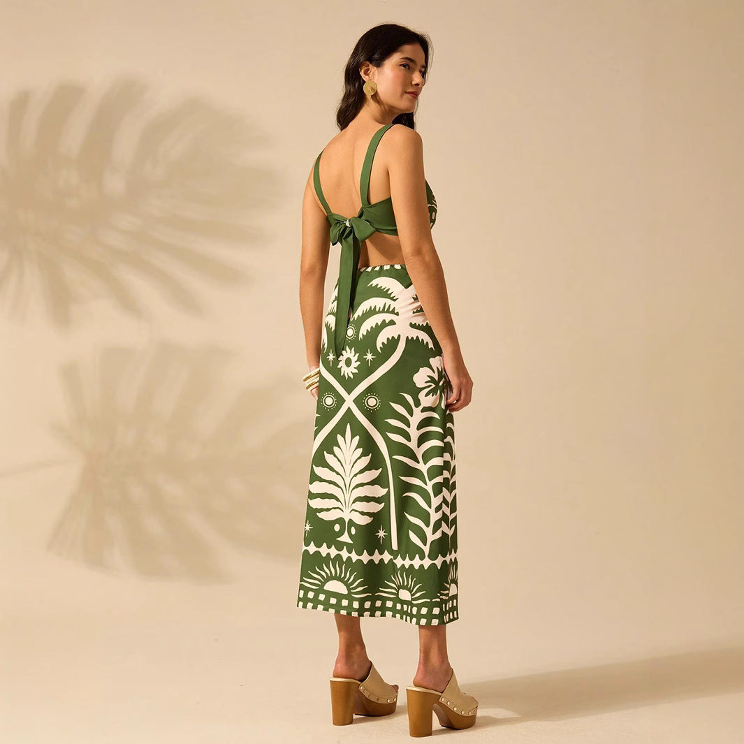 Women's Floral Printed Camisole & High-Waisted Midi Skirt Set FitiqueFit
