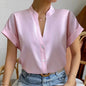 🧡 Summer Women's Satin V-Neck Short Sleeve Shirt – Elegant Casual Wear FitiqueFit