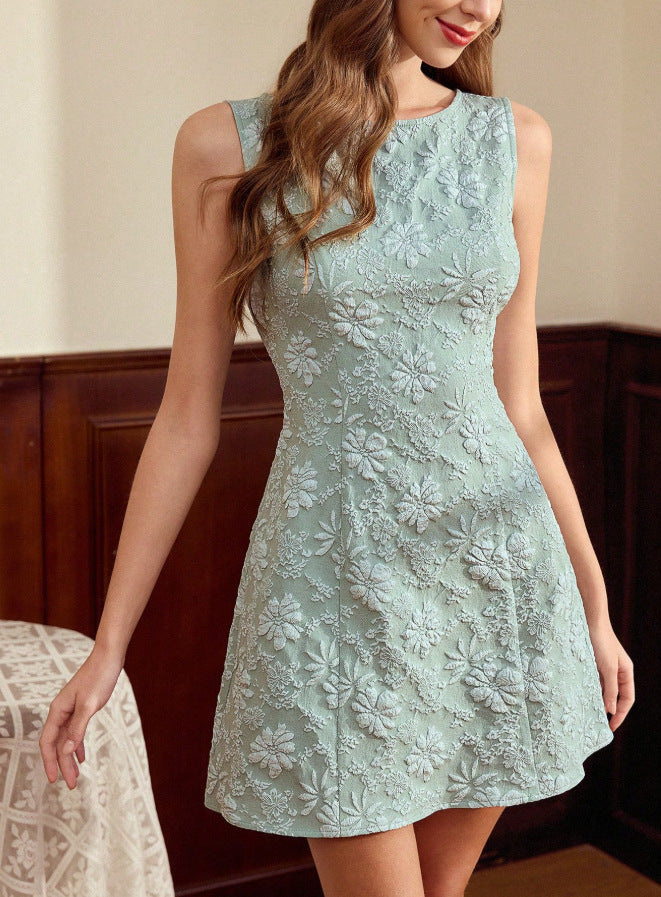 Women's Jacquard Sleeveless Midi Dress – Slim Fit French Minimalist Style FitiqueFit