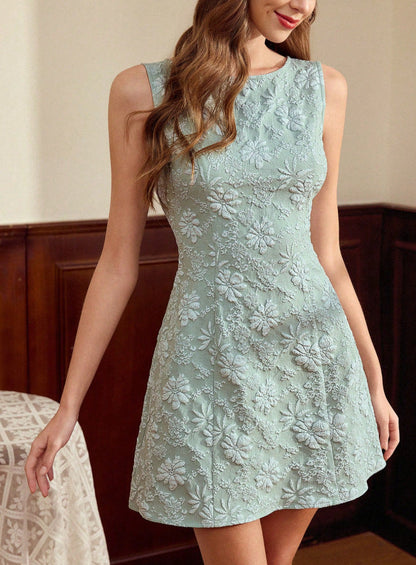 Women's Jacquard Sleeveless Midi Dress – Slim Fit French Minimalist Style FitiqueFit