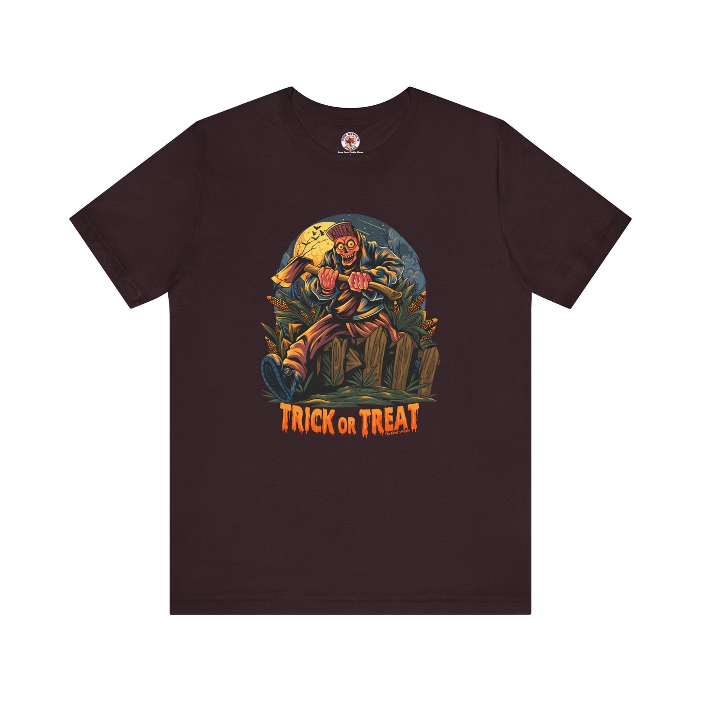 Axe Wielding Zombie Trick or Treat T-Shirt The Devil's Pickle