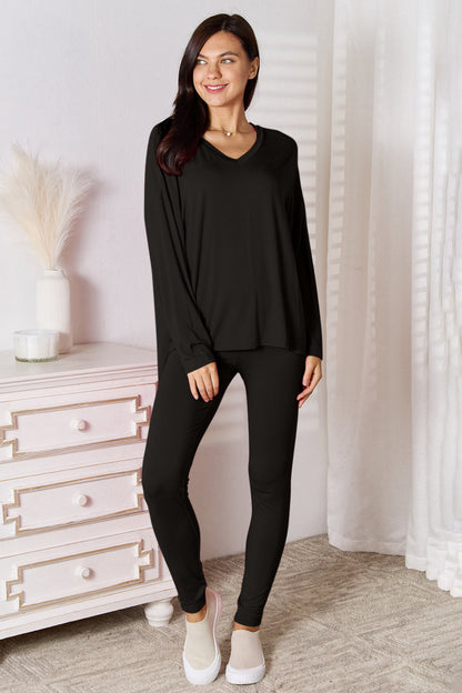 Basic Bae Full Size V-Neck Soft Rayon Long Sleeve Top and Pants Lounge Set New Era Fashion LLc