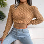 3D Diamond Long Sleeve Cropped Knit Sweater FitiqueFit