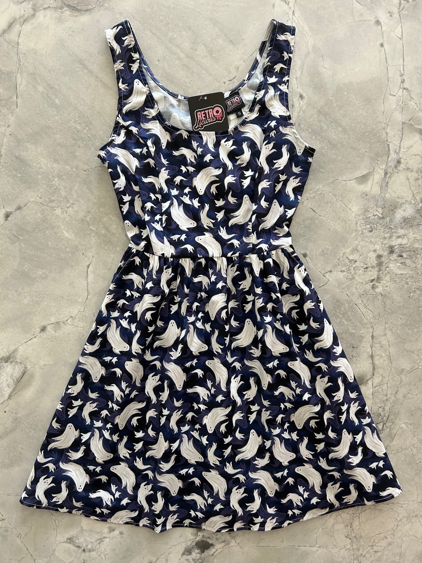 Flying Ghosts Shorter Length Fit & Flare Dress Retrolicious