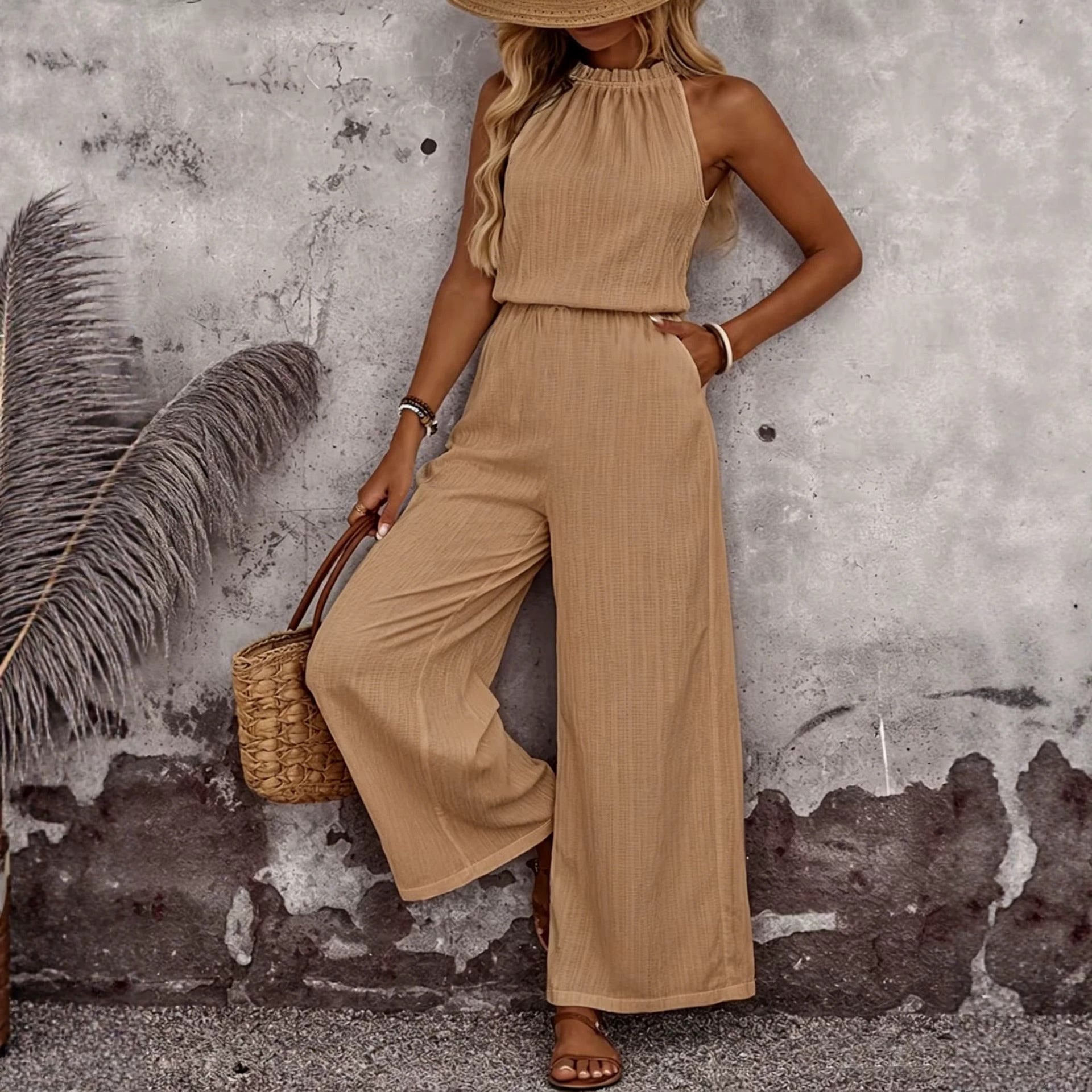 Women's Draped Neck Sleeveless Vest & Casual Pants Two-Piece Set FitiqueFit