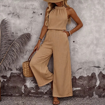 Women's Draped Neck Sleeveless Vest & Casual Pants Two-Piece Set FitiqueFit