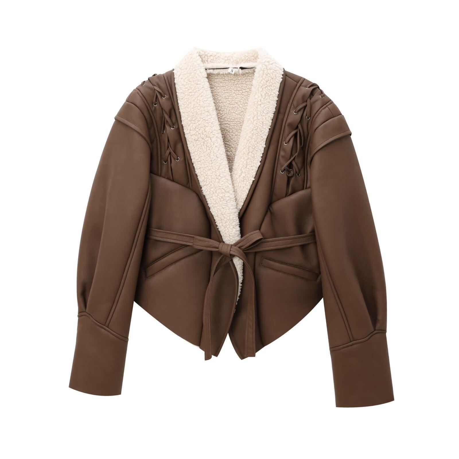 Chic French Waist Suede Jacket - Stylish Chocolate Leather Jacket for Women Country in My Heart
