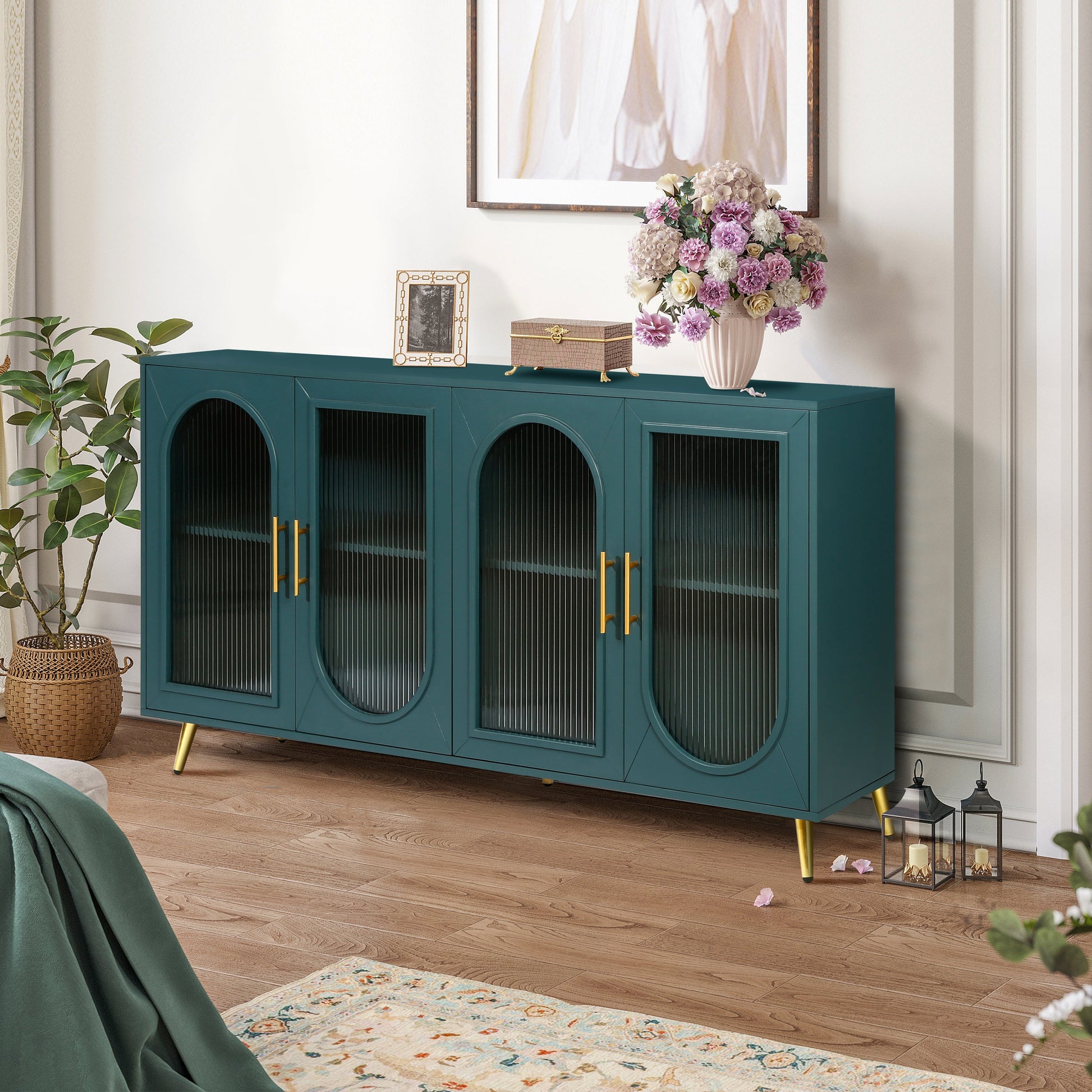 TV Stand for 65+ Inch TV, Wood TV Stand with Storage Cabinet & Adjustable Shelves, Media TV Console for Living Room Bedroom V.I.P Digital Presence