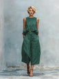 Women’s Linen-Blend Sleeveless Two Piece Set with Ruffled Detailing FitiqueFit