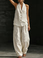Women's Sleeveless Vest & Wide-Leg Pants Cotton-Linen Two-Piece Set FitiqueFit
