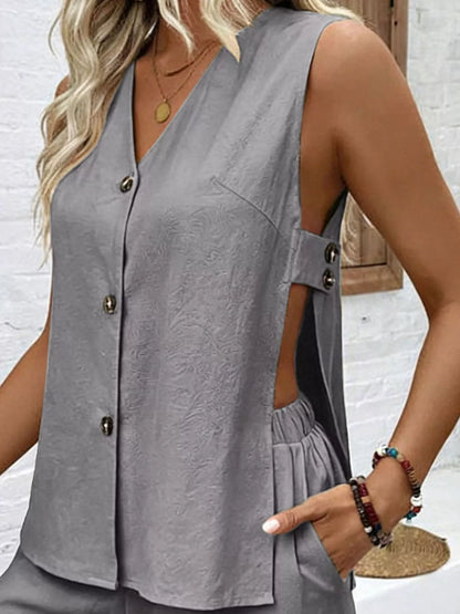 Sleeveless Button-Down Top and Shorts Set New Era Fashion LLc