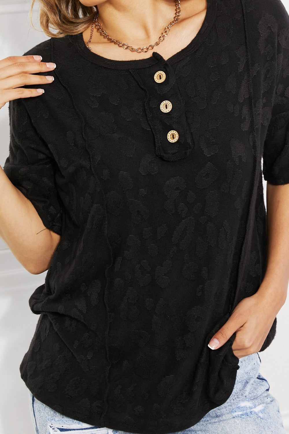 BOMBOM At The Fair Animal Textured Top in Black New Era Fashion LLc