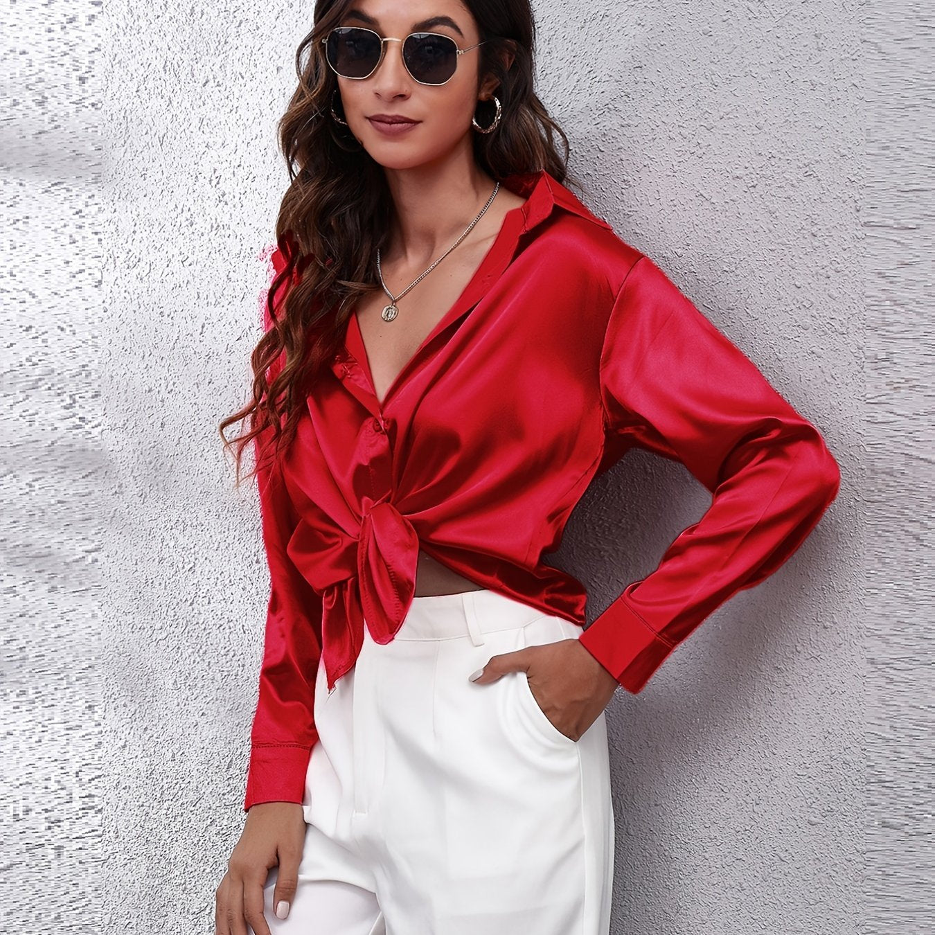 Hot Style In-Kind Shooting Satin Shirt Women'S Satin Imitation Long-Sleeved Shirt New European And American Cross-Border Women'S Clothing NovaCart