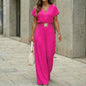 Women's V-Neck Belted Wide-Leg Jumpsuit FitiqueFit