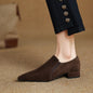 Women's Suede Pointed Toe Chunky Heel Pumps – Deep Vamp Low Heel FitiqueFit