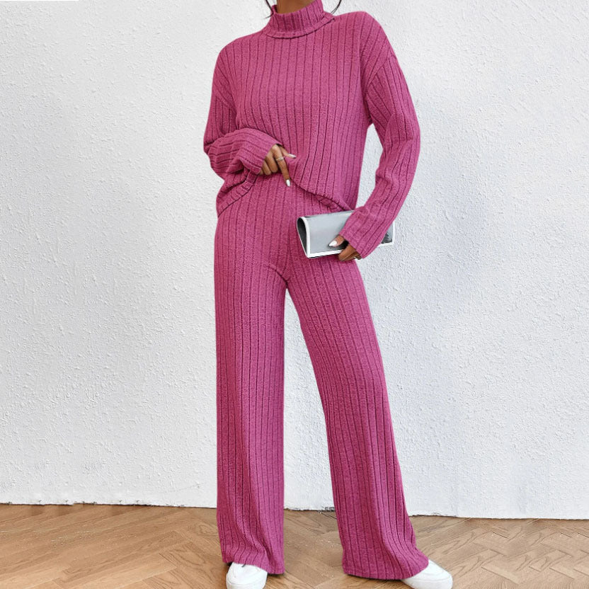 Leisure Turtleneck Knitting Long-sleeve Sweater Loose Trousers Two-piece Set Grayceful LLC