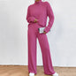 Leisure Turtleneck Knitting Long-sleeve Sweater Loose Trousers Two-piece Set Grayceful LLC