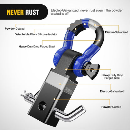 Heavy-Duty Shackle Hitch Receiver with 2-Inch Compatibility, 45,000 lbs Breaking Strength, 3/4" D Ring Trailer Pin, Solid Recovery Towing Kit for Trucks and Off-Road Vehicles New Era Fashion LLc