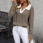 🧶 Women’s Lapel V-Neck Color-Block Long-Sleeve Pullover Sweater FitiqueFit