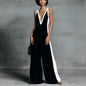 Women's Sleeveless V-Neck Contrast Color Wide-Leg Jumpsuit FitiqueFit