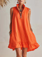 Women's Casual Loose Half-Zip Sleeveless Dress with Ruffle Hem FitiqueFit