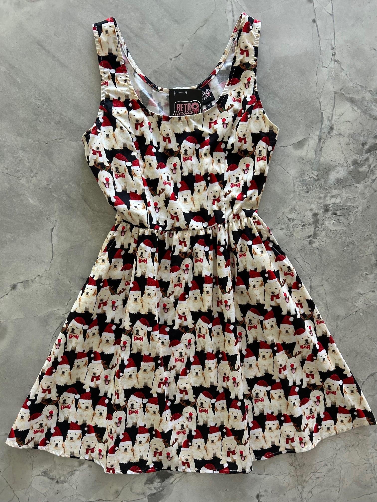 Dogs in Santa Hats Shorter Fit & Flare Dress Retrolicious