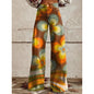 Women's Printed Flare Pants – Mid-Waist Full Length Plus Size FitiqueFit