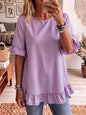 Women's Striped Ruffle-Sleeve Loose-Fit Blouse – Three-Quarter Sleeve FitiqueFit